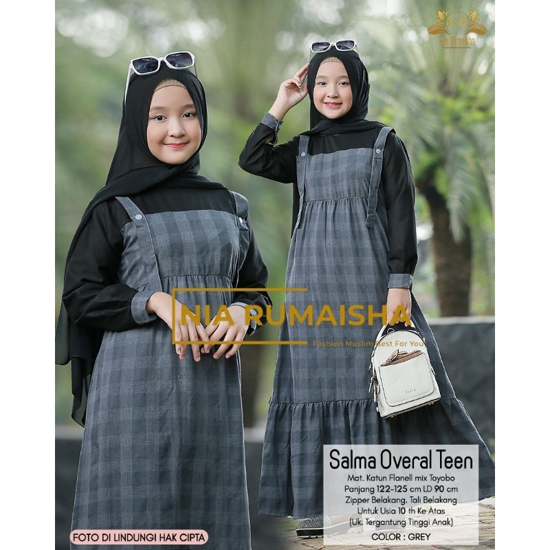 100% ORI Salma Overall Teen dress set anak by Nia Rumaisha / Ld 90 Pb 122-125