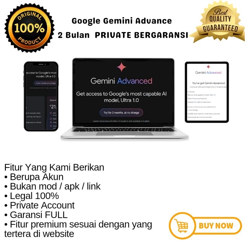 GOOGLE GEMINI AI ADVANCED 1 BULAN PRIVATE