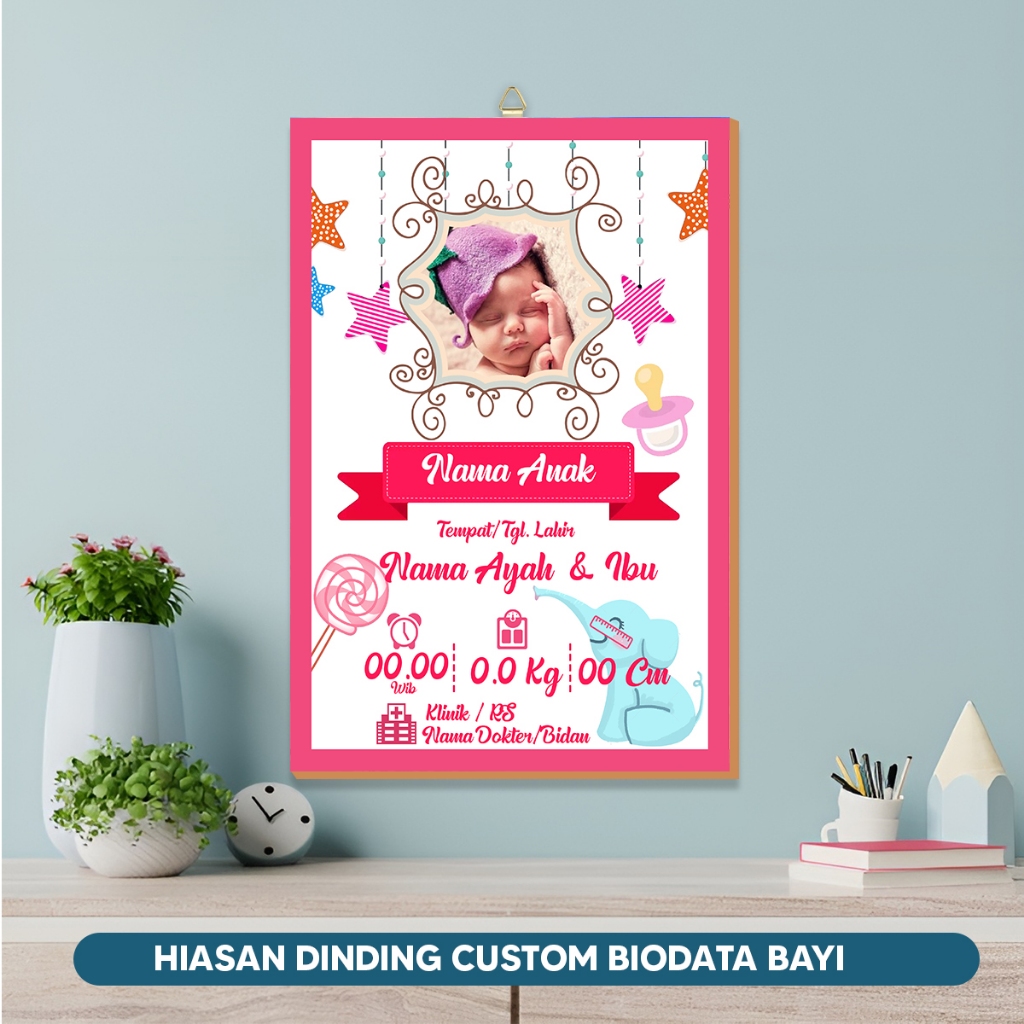 Biodata Bayi Custom Lucu Hiasan Dinding Custom Biodata Bayi Anak Baru Lahir Kado Lahiran Murah