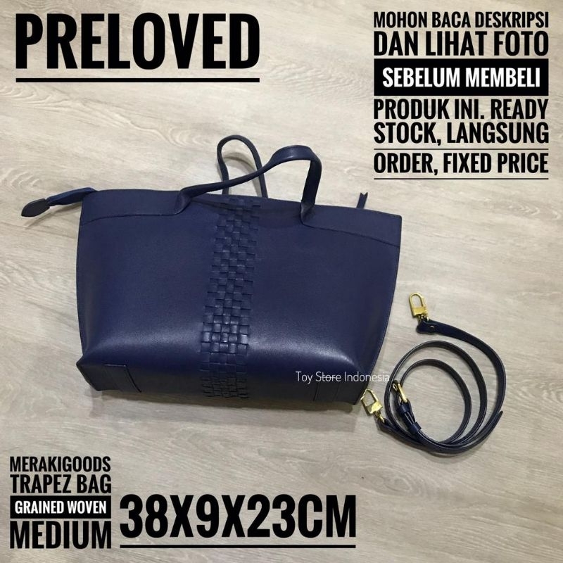 PRELOVED - MERAKI GOODS TRAPEZ BAG GRAINED WOVEN MEDIUM IN NAVY VERY GOOD CONDITION TAS KULIT ASLI S