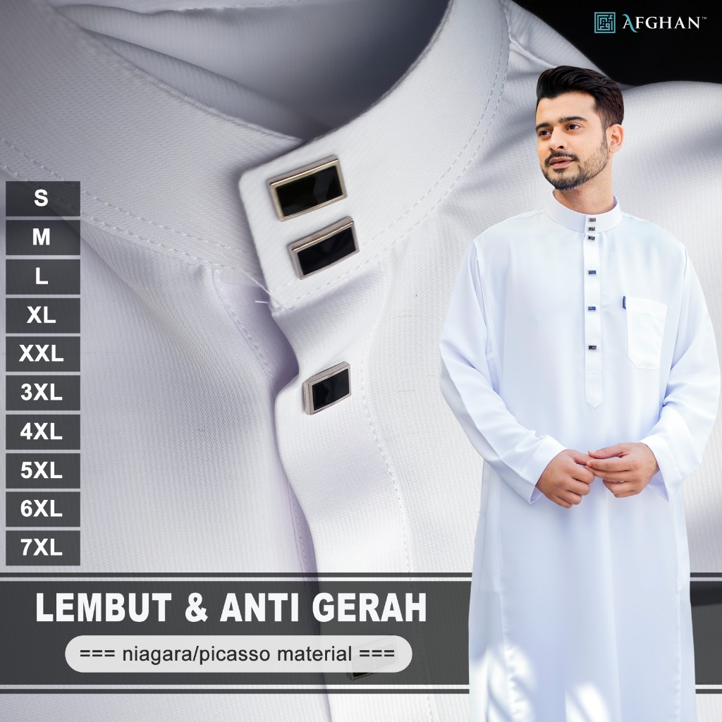 AFGHAN - Jubah Saudi Bahan Niagara/Picasso - Baju Gamis Pria Dewasa Premium Cuttingan Suja Warna Put