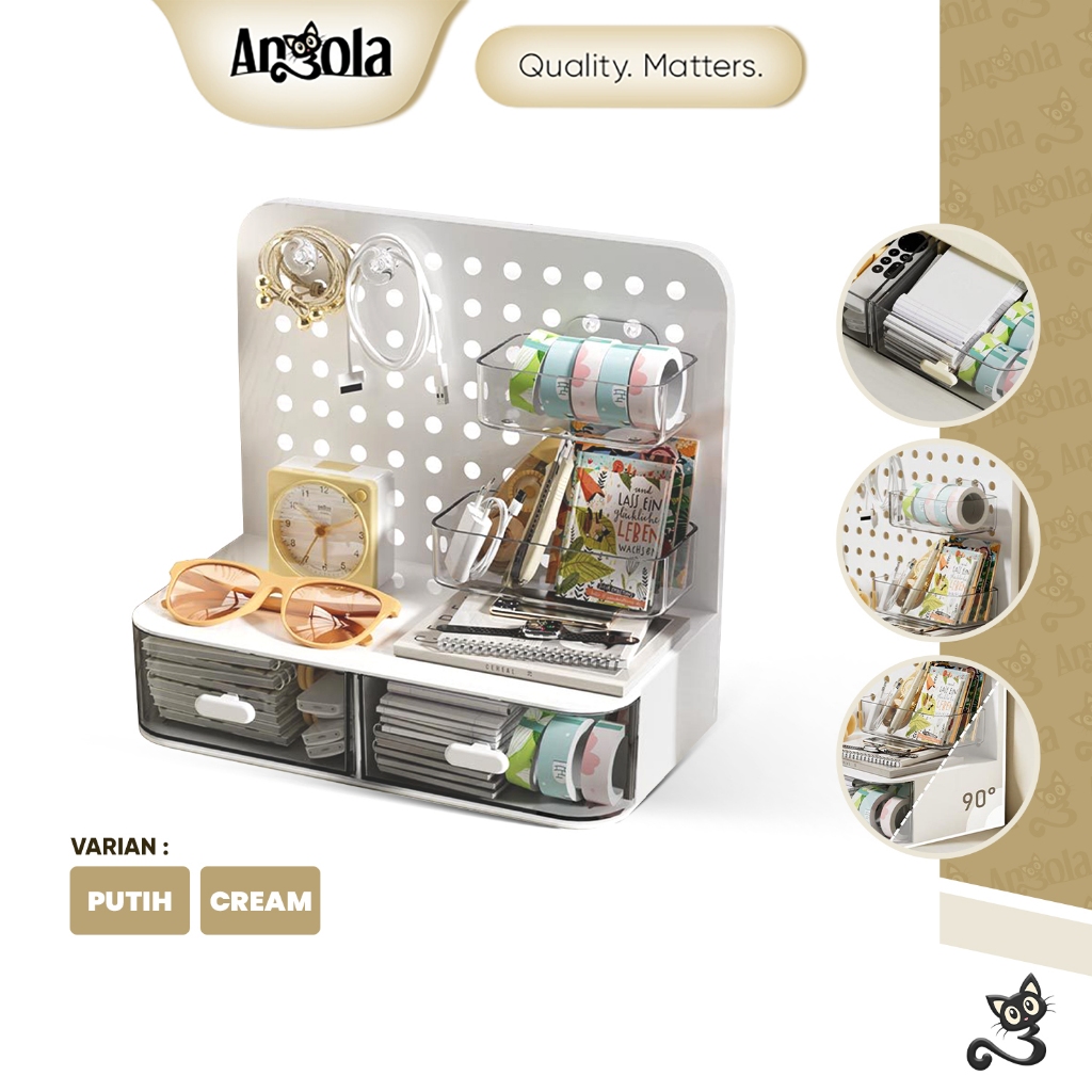 ANGOLA Rak Meja Serbaguna Dengan Pegboard C37 Rak Alat Tulis / Aksesoris / Desk Organizer Photocard