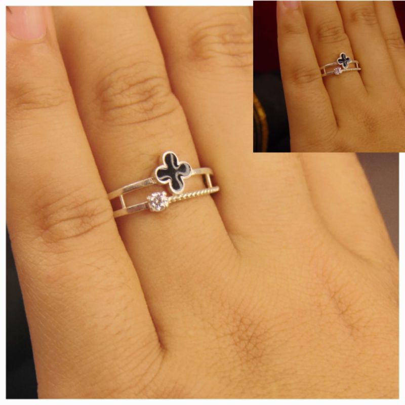 cincin perak clover cincin perak wanita asli silver lapis emas