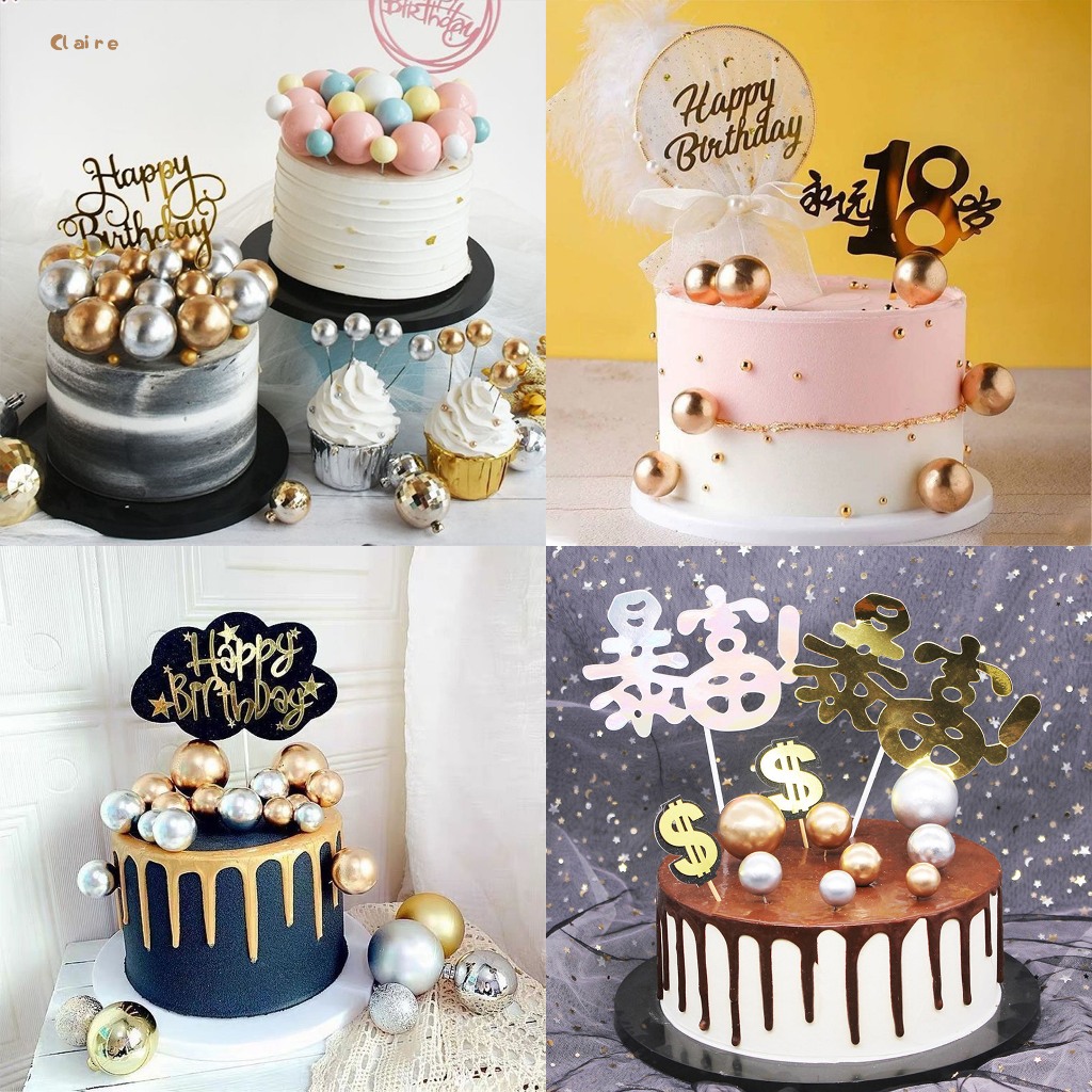 5 pcs Topper Kue Bola/ Dekorasi Hiasan Kue/Bola Warna Warni Gold dan Silver Topper Cake/ Balon Warna