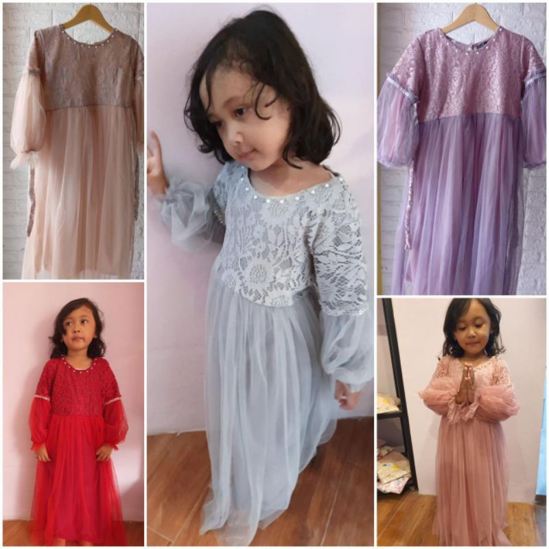 baju anak gamis brukat warna 4-8tahun gamis muslim brokat pesta kondangan lebaran brides maid