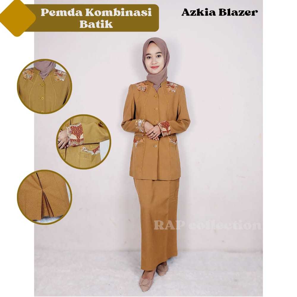 9069 Setelan Blazer Pemda (Khaki) Kombinasi Batik Bahan Polyester