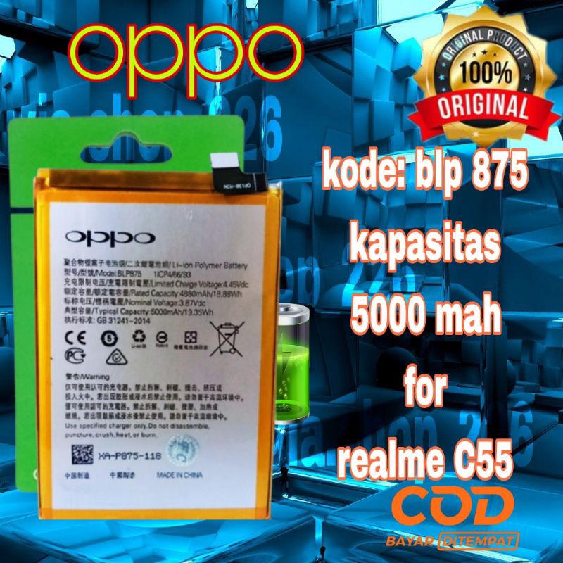 blp 875 baterai original realme C55 kapasitas 5000mah blp875 batre ORI realmec55 c 55 batu hp ORI he