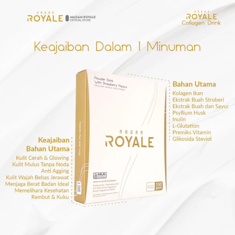

MADAM ROYALE ISI 150 GRAM- RASAKAN PERUBAHAN DALAM 10 HARI- CERAH - GLOWING- BALUS - KENYAL- SEHAT
