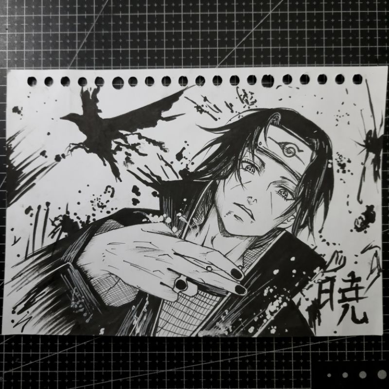 

gambar sketsa arsir itachi akatsuki drawing pen A5