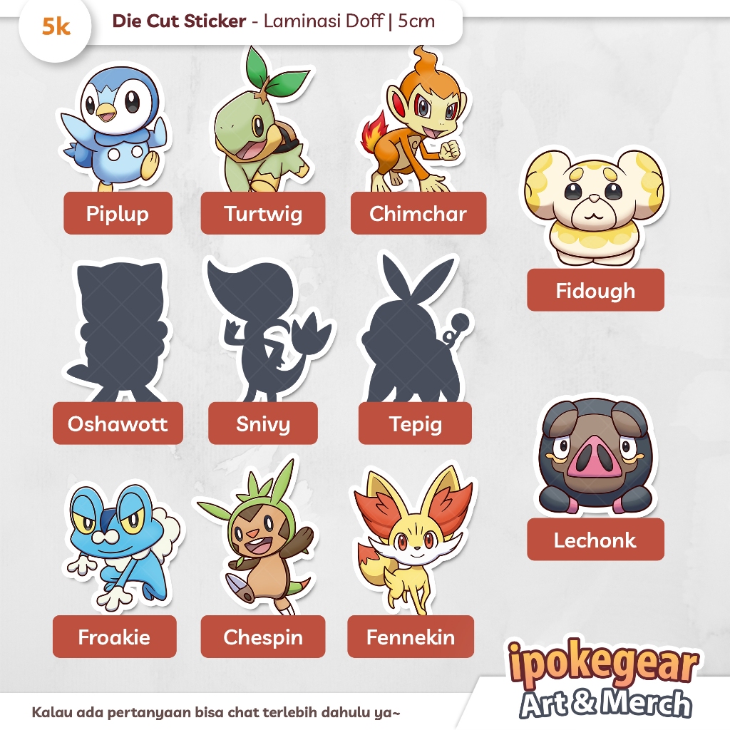 

Sticker Pokemon Starters Gen 4-6 | Anime Sticker Die Cut | Piplup Turtwig Chimchar | Oshawott Snivy Tepig | Froakie Chespin Fennekin | Fidough Lechonk | Stiker Aesthetic Imut Lucu Keren DIY | Vinyl Doff