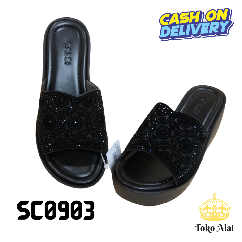 Promo 5.5 Murah Sandal Sendal Selop Slop Hitam Anak Perempuan Wanita Cewek Polos Kekinian Tinggi Sli