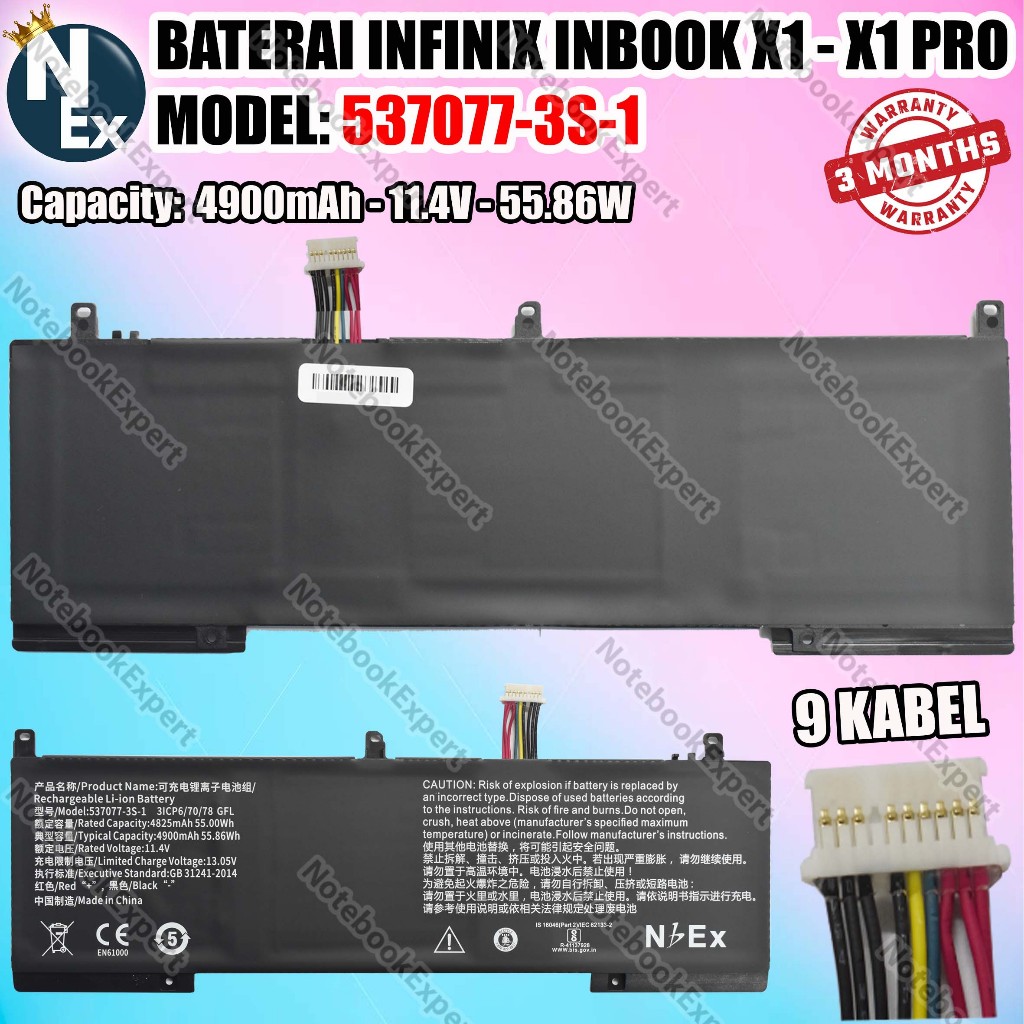 BATERAI LAPTOP INFINIX INBOOK X1 - X1 PRO MODEL: 537077-3S-1 ORIGINAL