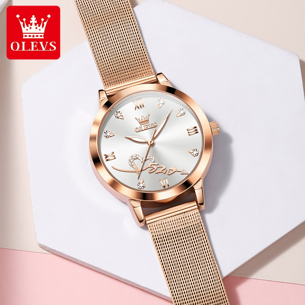 LIMITED OLEVS Jam Tangan Wanita Anti Air Original Tahan Kecil Branded Elegan Analog Rose Gold