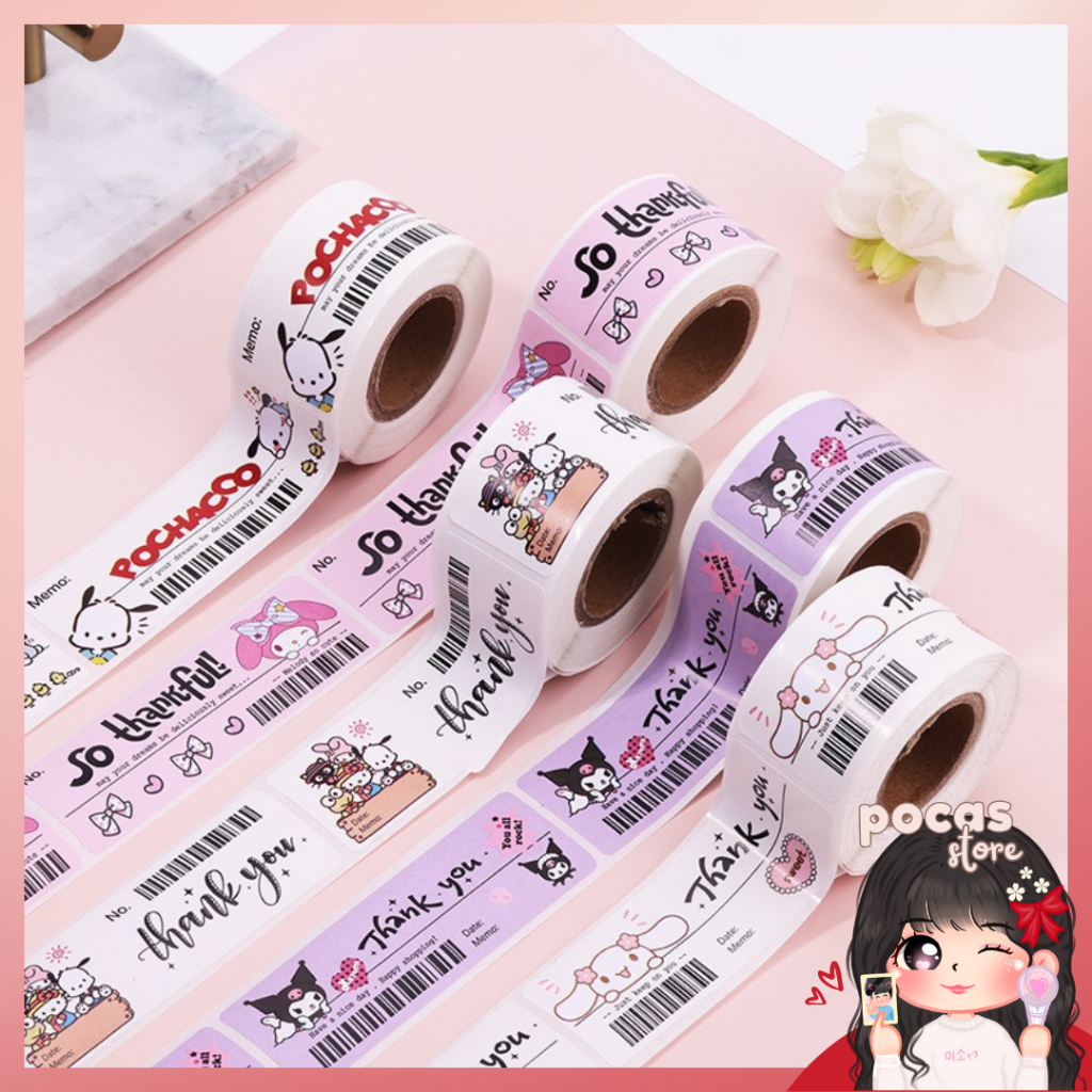 

[PS] STIKER ROLL LABEL THANK YOU SANRIO / STIKER KEMASAN PACKING SANRIO FAMILY PANJANG MURAH