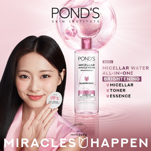 POND's Micellar Miracle Water Brightening 100ML - Menghapus makeup hingga 99% hanya dalam 1x usap