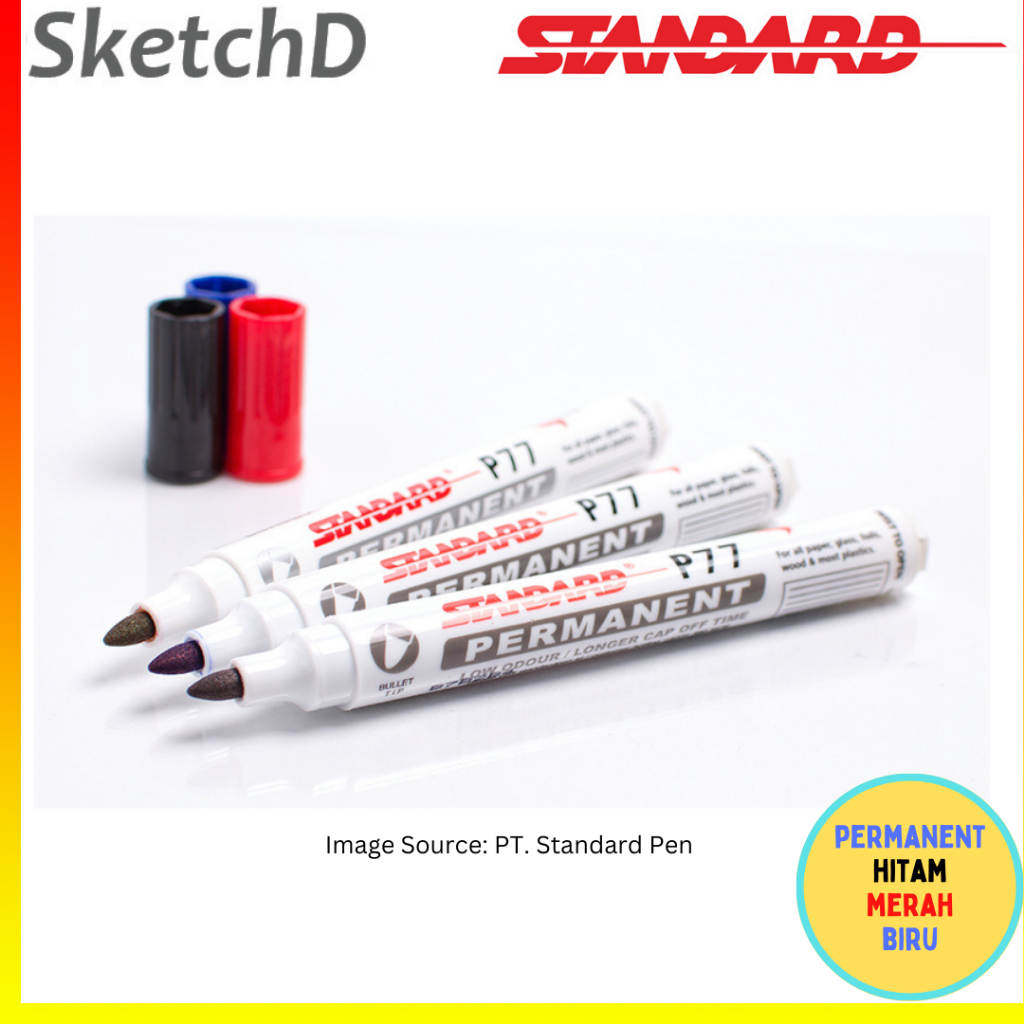 

Spidol Permanent Standard P-77 Marker Hitam Biru Merah
