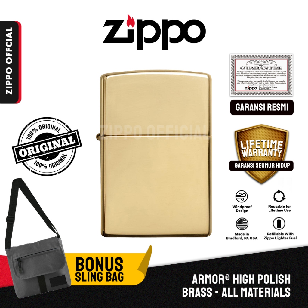 Zippo Original Armor® High Polish Brass 169 | Garansi Lifetime | Original USA