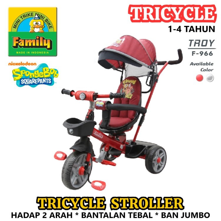 Sepeda Roda Tiga Anak Family F966 Troy F967 Tomi Hadap 2 Arah Tongkat Dorong Tricycle Stroller 1-4 T