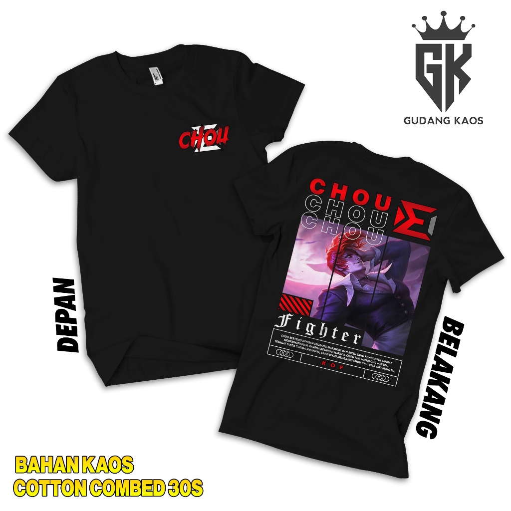 Gudang Kaos ML Chou KOF - Baju Mobile Legend - Baju ML - Kaos Distro Pria Cotton Combed 30s Bisa Bay