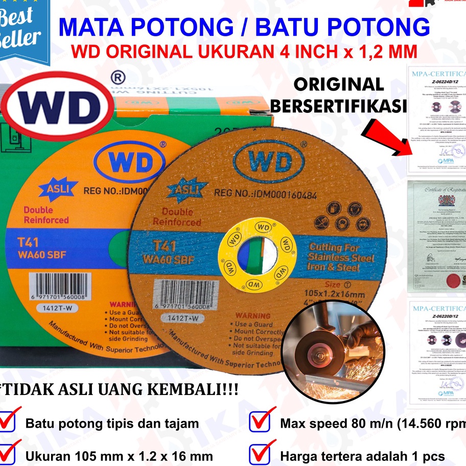 GROSIR batu gurinda gerinda potong besi mata cutting wheel WD 4 x 12 asli Mata Gerinda POTONG 4 WD  