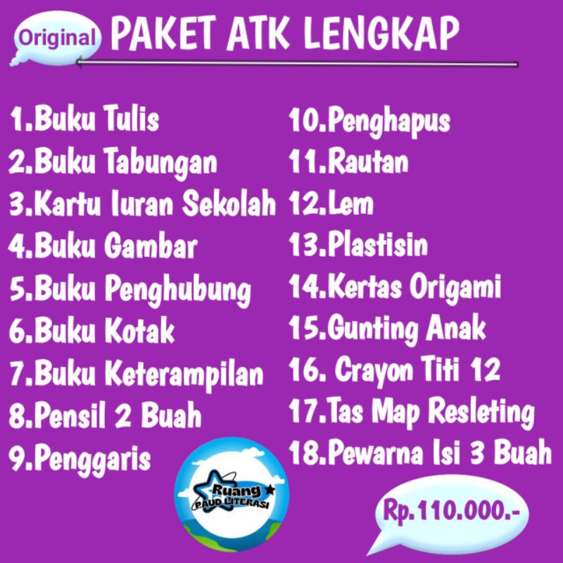 

ORI|PAKET ATK LENGKAP - ALAT TULIS SEKOLAH|TK-PAUD-RA-KB-TPA