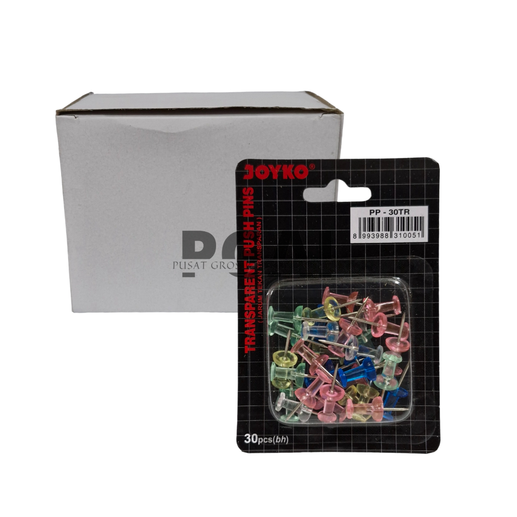 

PUSH PIN JOYKO PP-31 TR JARUM TEKAN WARNA TRANSPARAN 1 BOX ISI 12 PACK