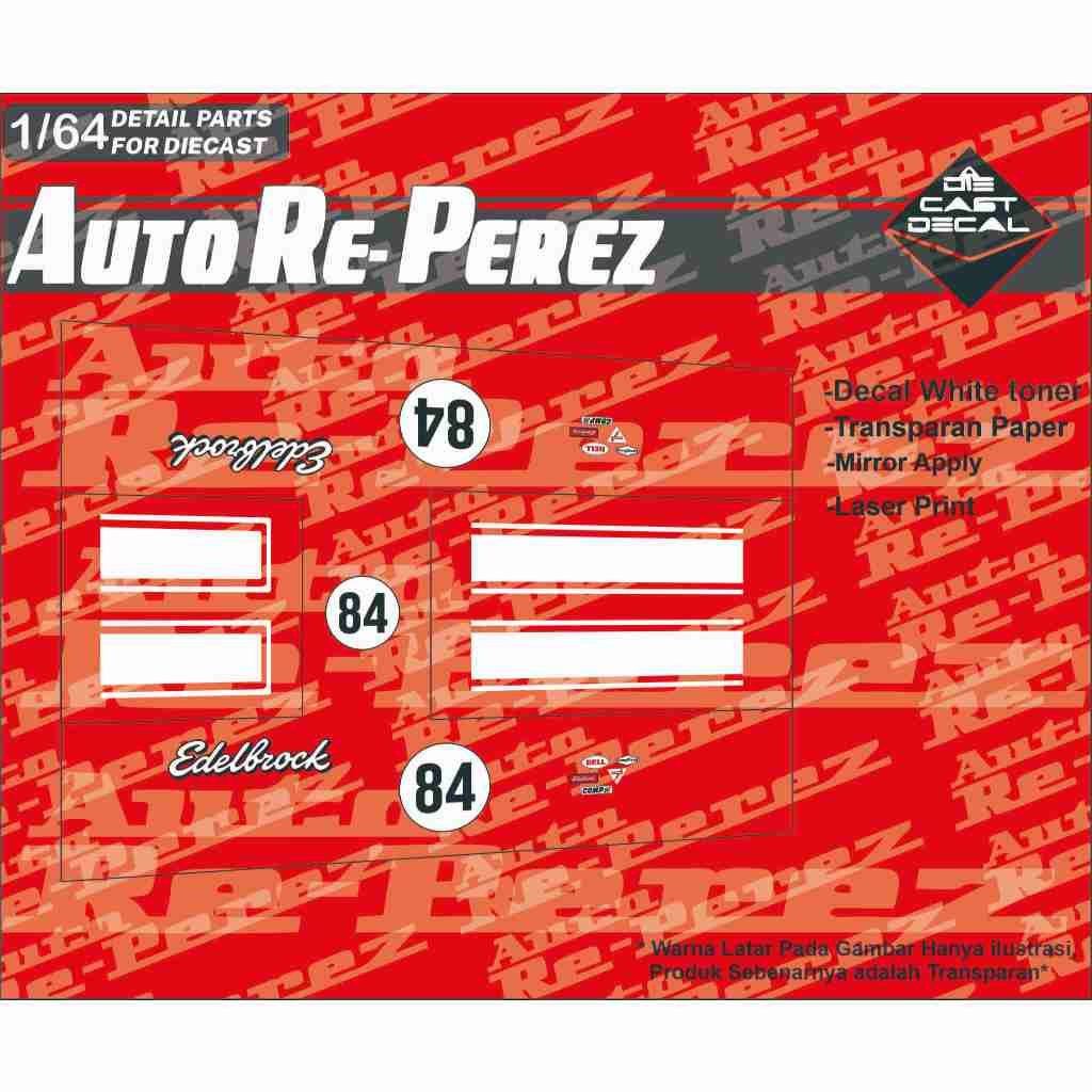 [WHITE TONER] DECAL HOTWHEELS WHITE TONER  AUTOREPEREZ - 67 CAMARO VINTAGE