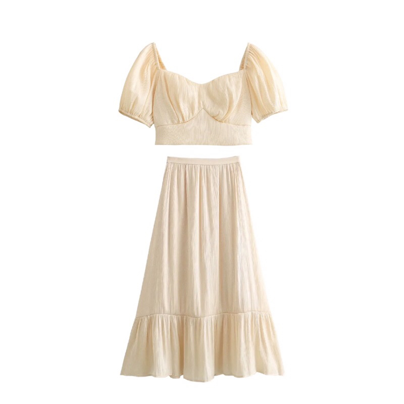 Ivory Summer Crop Top And Boho Skirt One Set