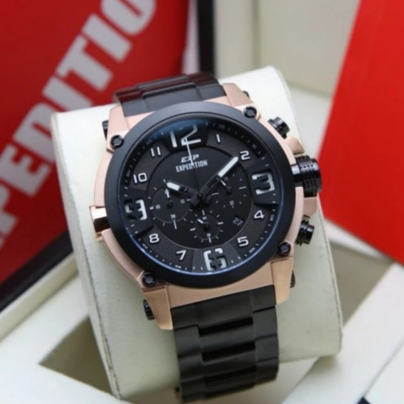 Jam Tangan Expedition E 6605 M Black Rosegold Original