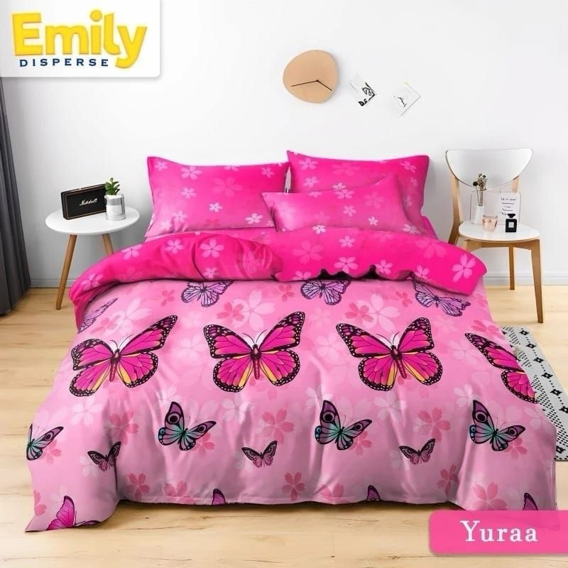 SPREI HOMEMADE MOTIF BUTTERFLY PINK YURAA MIRABELLA // SPREI MOTIF KUPU-KUPU PINK MIRABELLA // SPREI