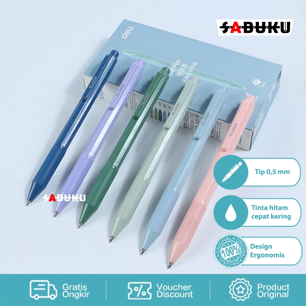 

[S&K] Deli Nusign Pulpen Tinta Hitam / Gel Pulpen Warna Pastel Satuan Warna Random -SK4003