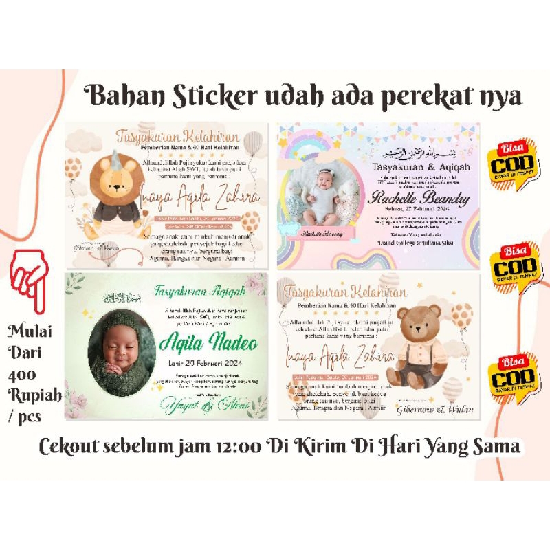 STICKER TASYAKURAN AQIQAH BAYI/ STIKER AQIQAH BAYI/ UKURAN 10CM X 8CM STICKER CUSTOM FREE DESIGN FRE
