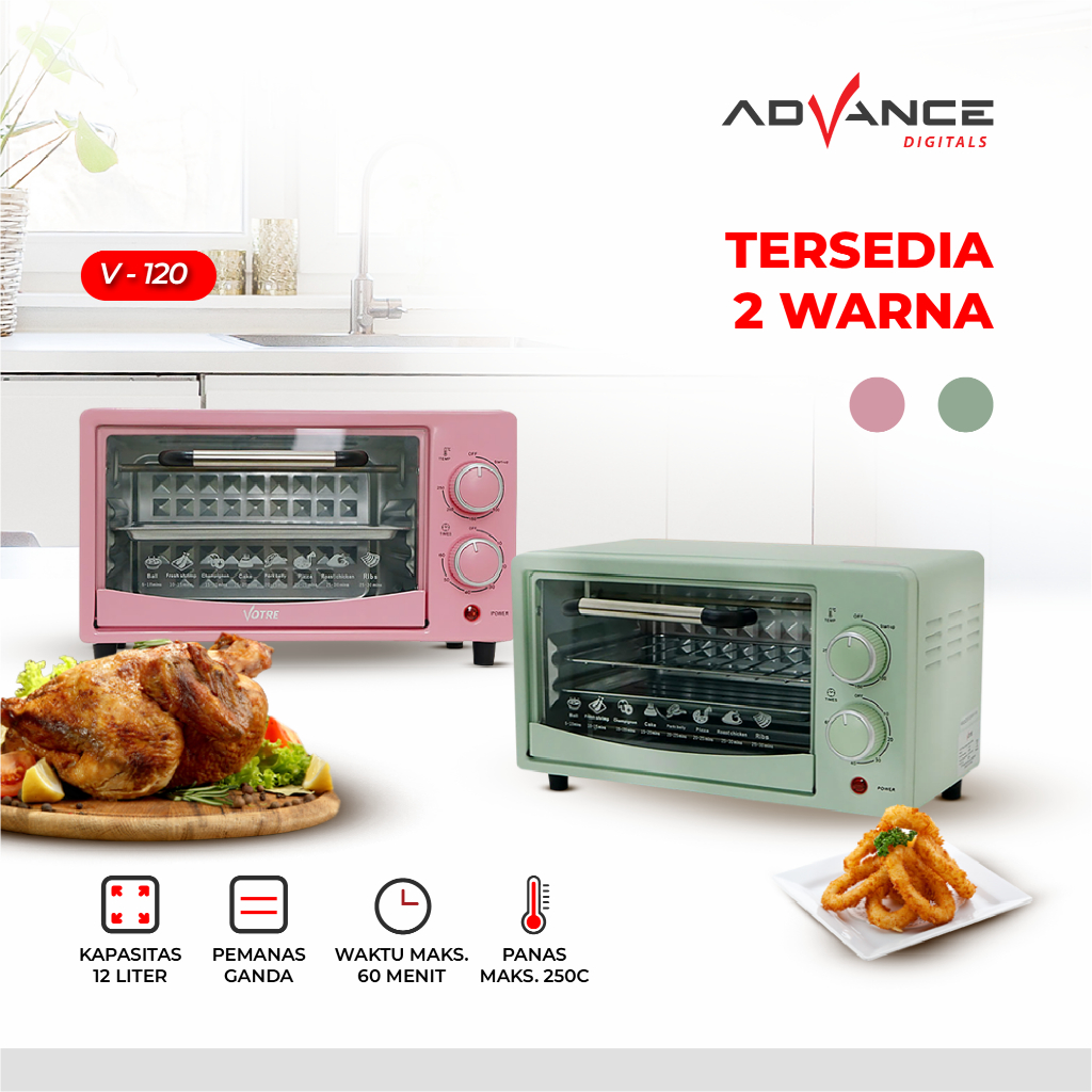 Oven Listrik V-120 warna  cantik Votre Electric Oven Kapasitas 12L Soft Pink/ soft Green Garansi Res