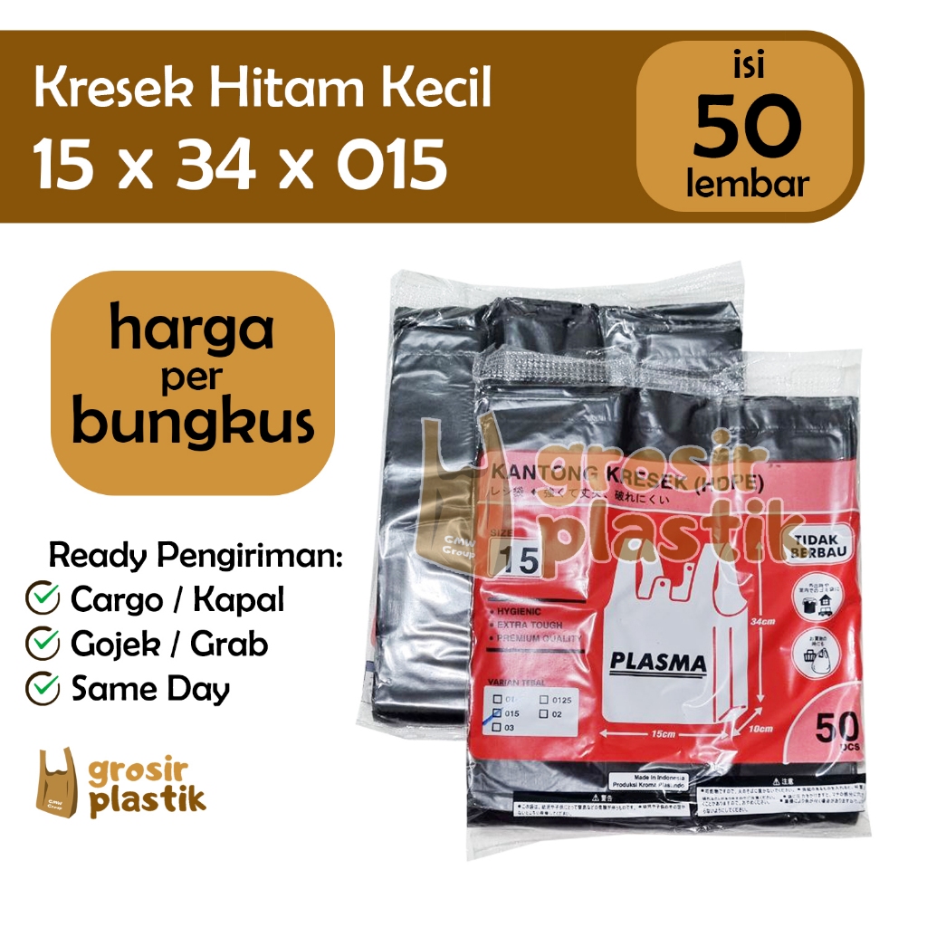M086 Kresek PLASMA uk 15 x 34 x 015 isi 50 lbr Warna Hitam - Grosir Kantong Plastik Murah