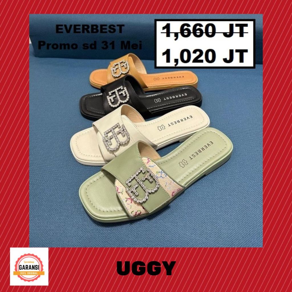 Sandal flat wanita Everbest sale seri UGGY 100% original store