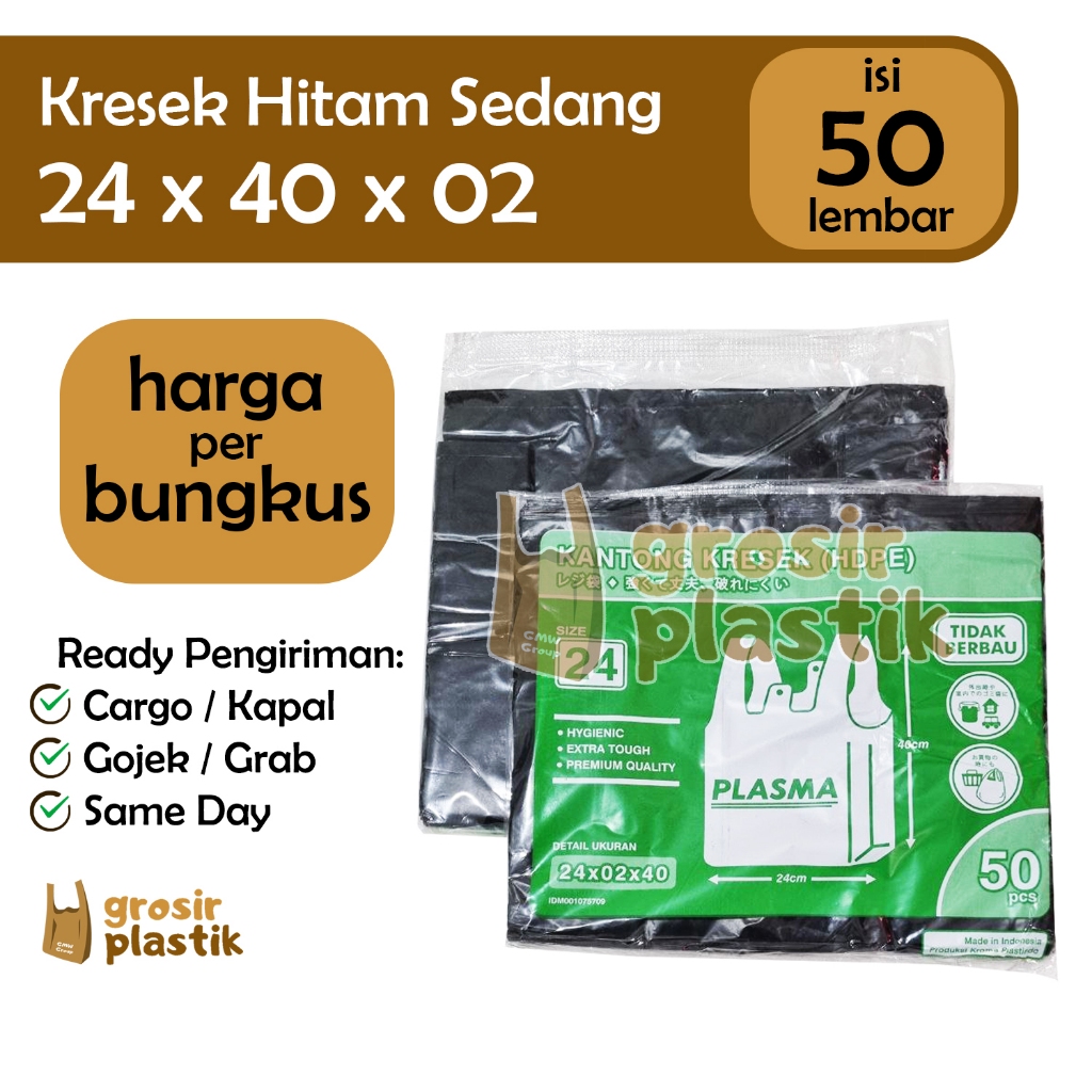 M092 Kresek PLASMA uk 24 x 40 x 02 isi 50 lbr Warna Hitam - Grosir Kantong Plastik