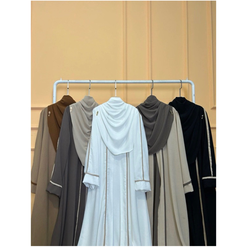 - Halwa Cardigan Set Syar’i Pasmina Oval Abaya Wanita Bahan Crinkle Airflow
