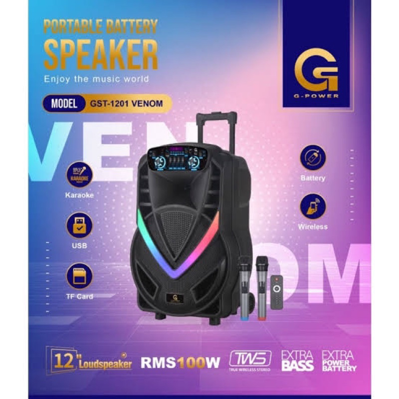 G POWER PORTABLE SPEAKER G POWER GST-1201 VENOM G POWER SPEAKER PORTABLE 12 INCH SPEAKER PORTABLE G 