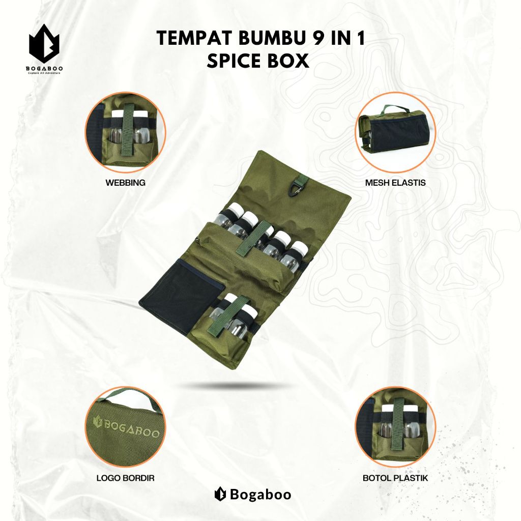 BOGABOO Tempat Bumbu 9 In 1 Spice Box Travel Outdoor -Botol Bumbu set Portable Seasoning Bottle Set 