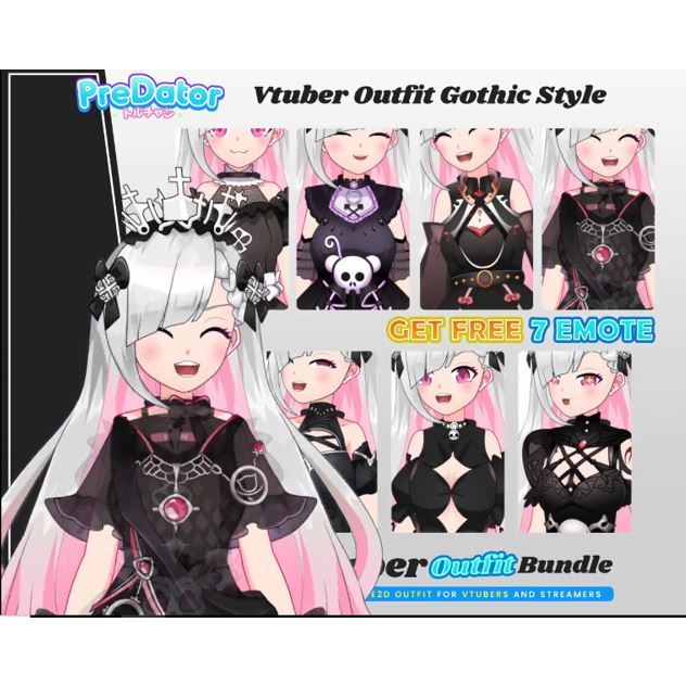 Transformasi VTuber Anda dengan Live2D Model Gothic dan 7 Outfit Keren V7, VTuber Live2D Model, Live