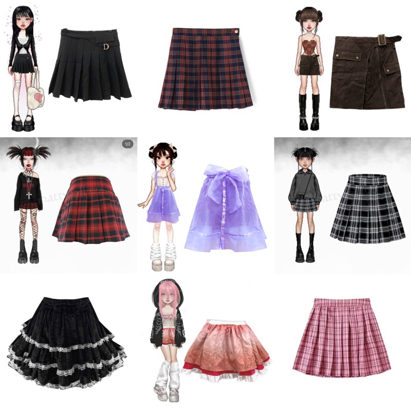 [Part 1] Updated Rok Gemas Kotak-Kotak Denim cargo Mini Panjang Premium import Party Halloween Costu