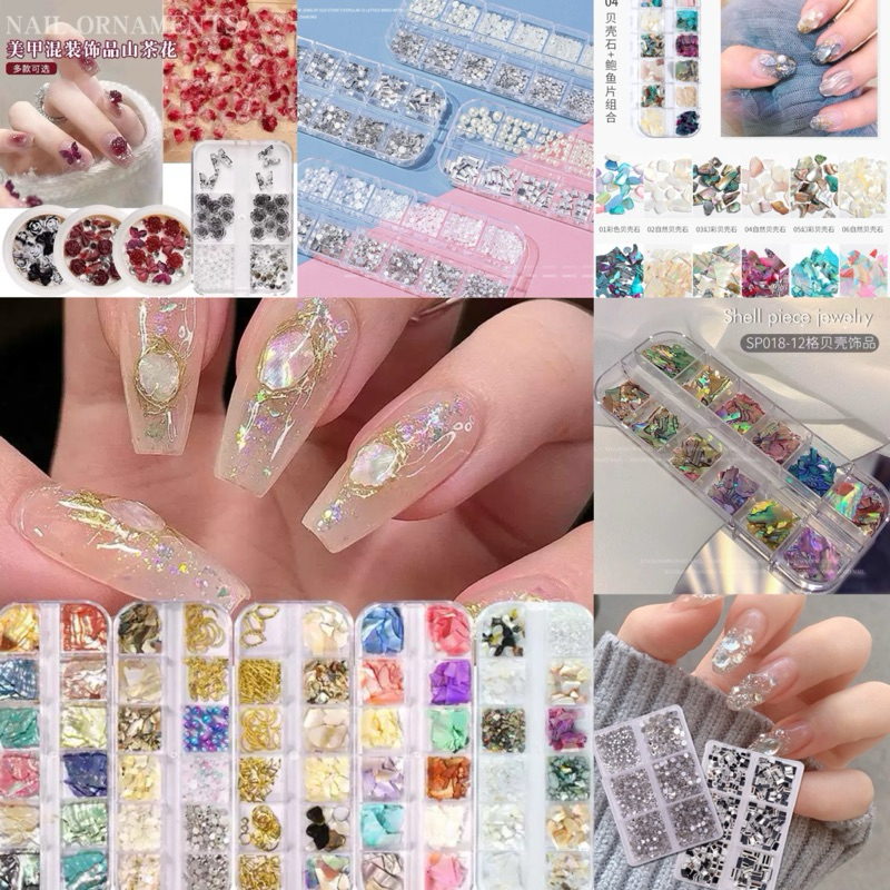 1 Kotak Resin Bunga Mawar /diamond/mutiara/kerang/flower Dekorasi Nail Arts Hiasan Nail Arts Mawar M