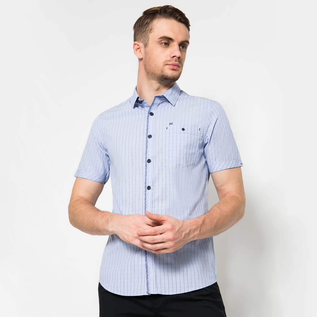 Johnwin - Kemeja Casual - Salur - Biru - Slim Fit - ASH.670.K880.802.C-S/S