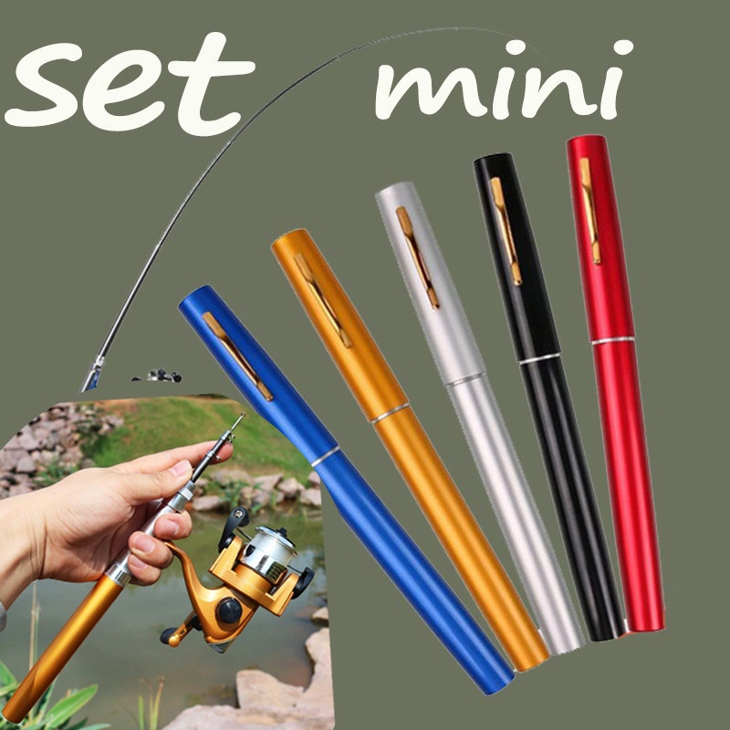 Sougayilang Set Pancingan Pulpen Aluminium Alloy Pocket Pen Shape Joran Udang Pancingan Set Lengkap 