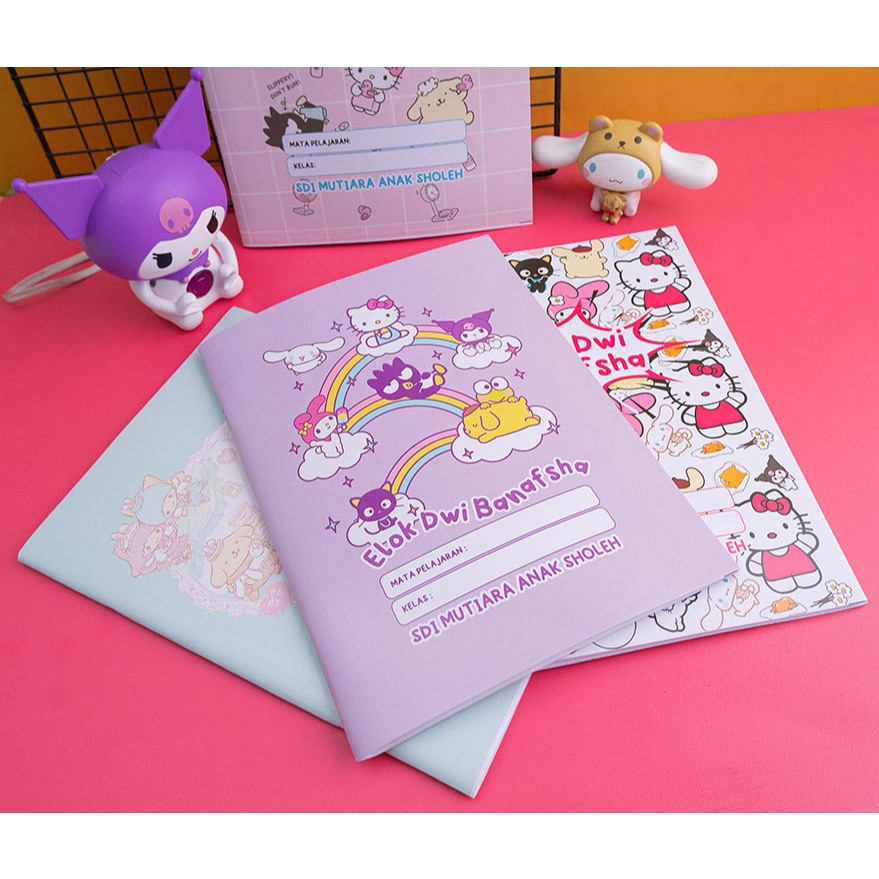 (KUROMI) STIKER NAMA WATERPROOF / STIKER BUKU / BUKU TULIS / SAMPUL BUKU CUSTOM TEMA KUROMI / SANRIO