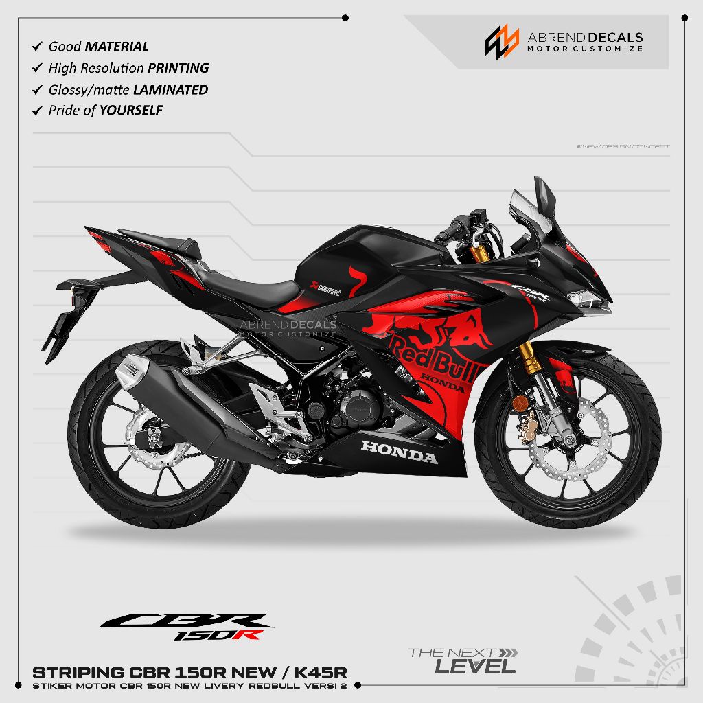 STRIPING CBR K45R REDBULL BLACK / STIKER MOTOR HONDA CBR 150R NEW / STIKER CBR / STOCK DECAL