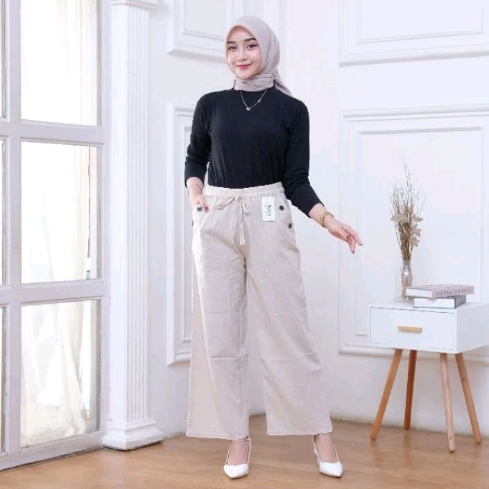FARASKA - CELANA KULOT LINEN CRINKLE WANITA KOREAN STYLE