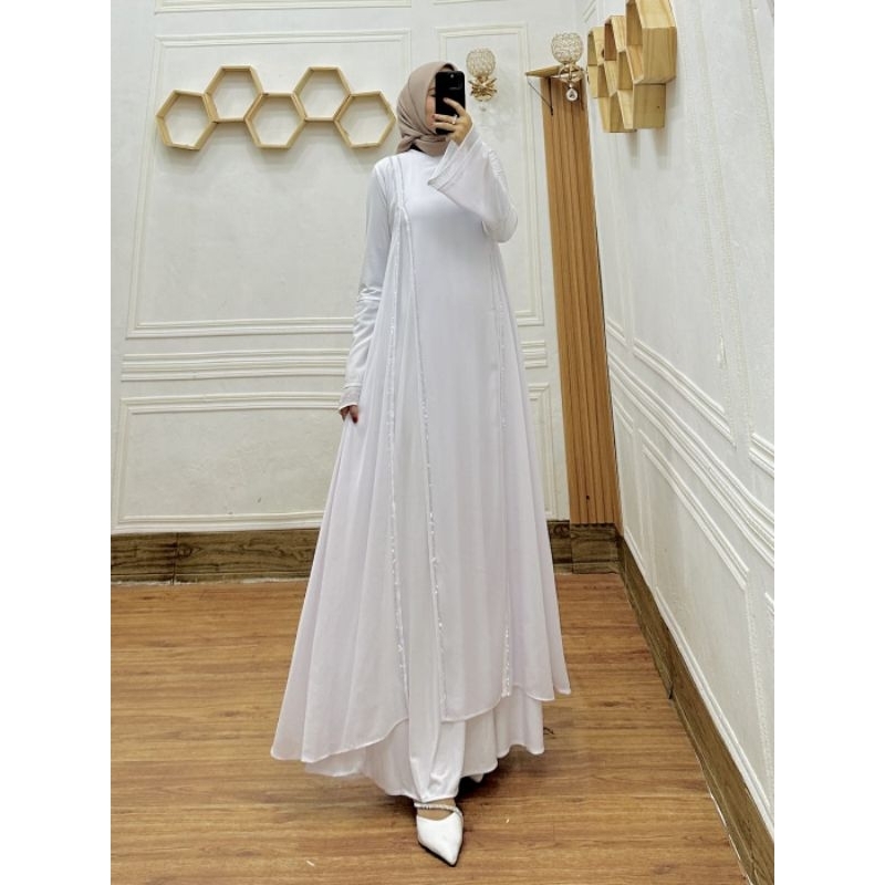 ABAYA TURKEY WARNA PUTIH CANTIK JERSEY CERUTY MIX SWAROVSKI