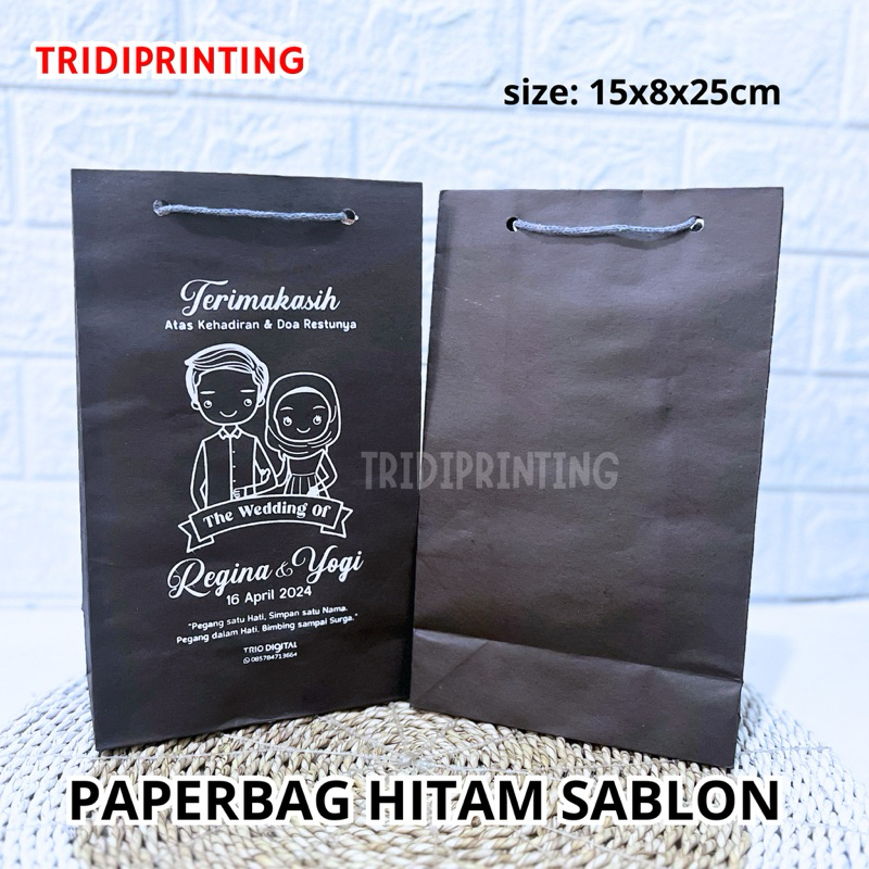 

Paperbag hitam Custom Nama | Tas songgong wafer 15x8x25cm Sablon