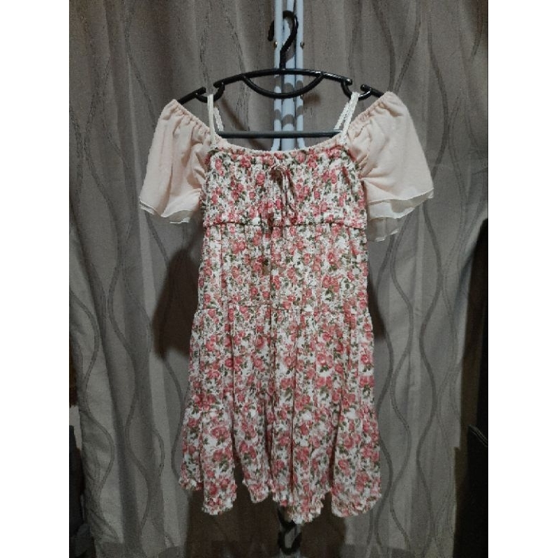 Liz lisa overall OL flower pattern floral white pink kawaii kawai lucu dress preloved